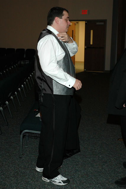 Mike figuring out his tux